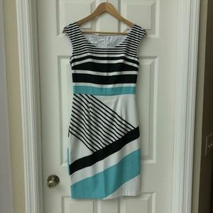 London Times Stripe Dress Sz 6. White, black, aqua